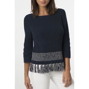 525 America blue knit tassels fringe sweater sz M